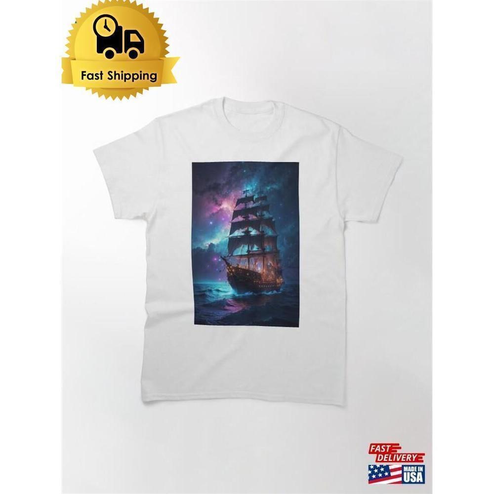 Boat In Sea With Dark Sky Anime Classic T-Shirt